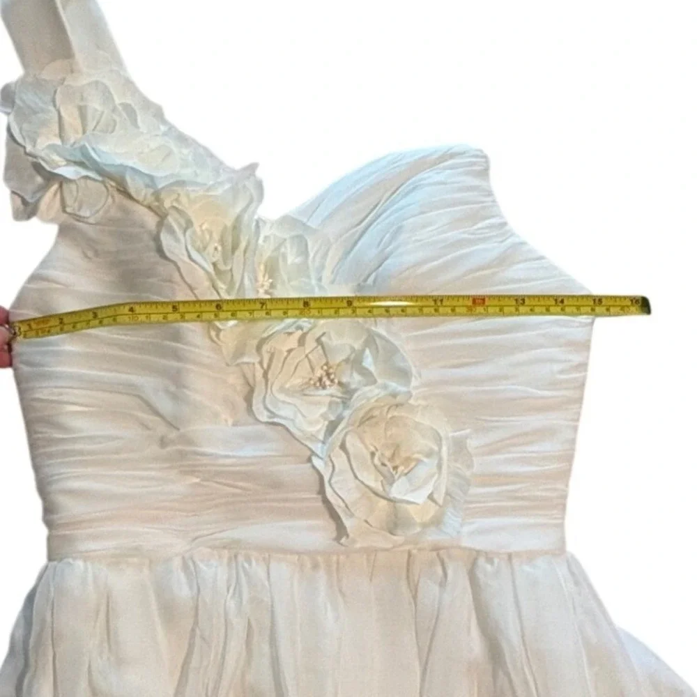 White 3D Floral Chiffon Formal Evening Gown Wedding Dress Maxi Feminine Romantic - Picture 6 of 9